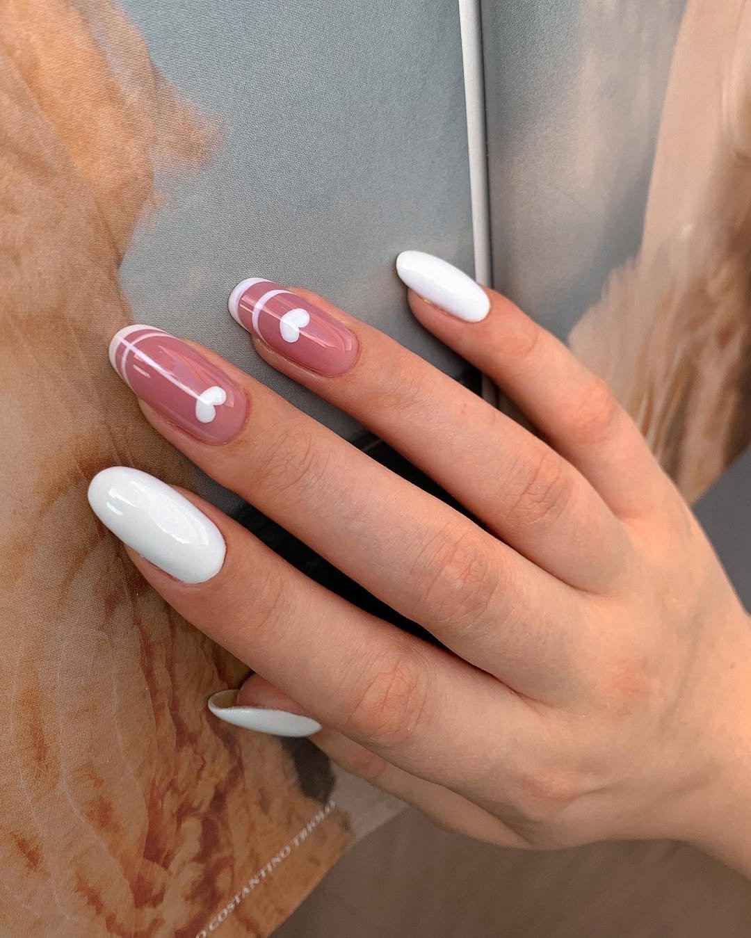 Pink and white builder gel manicure near me design for a Carrollwood client