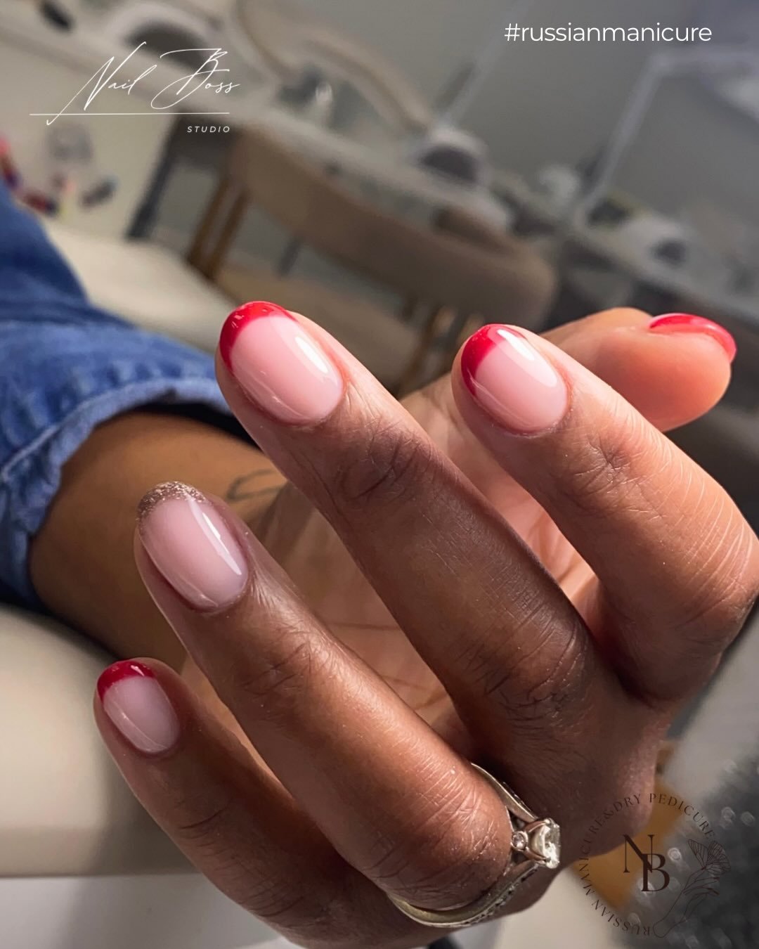 Red micro French russian nails near me for a Davis Islands client